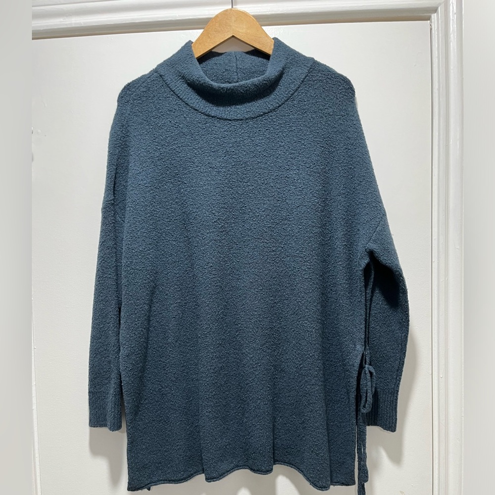 Pure Jill Sweater Womens Size XS / S Ocean Teal Mock Neck Boucle Side Tie Tunic